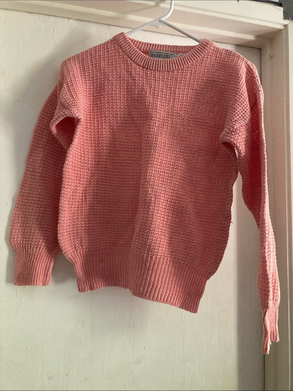 Vintage 90s Maurada Chunky Knit Crewneck Sweater - Pastel Salmon Pink
